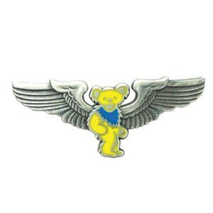 New Yellow Bear Grateful Dead Pin Deadhead Pilot Wings Licensed Hippie Airplane